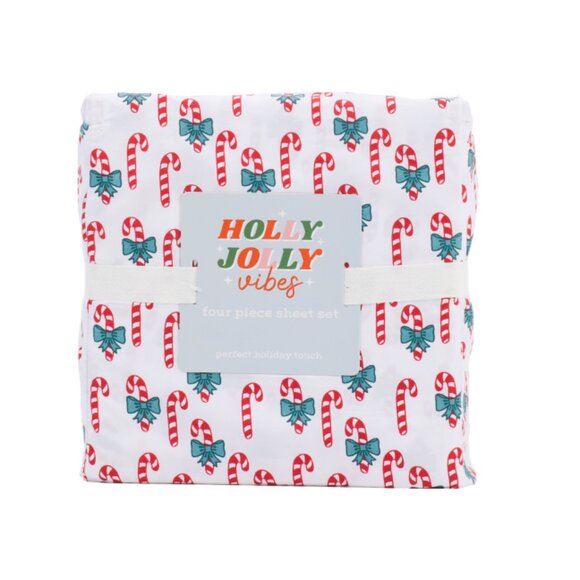 HOLLY JOLLY VIBES Multi Candycane Bows Sheet Set - Picture 1 of 1